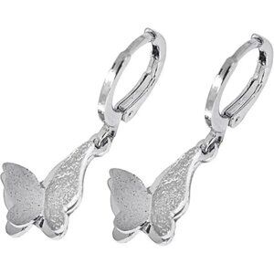 IRAMAT Butterfly Dangle Earrings for Women - 18K White Gold Plated, 1-Inch